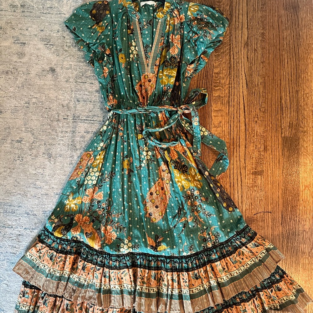 Ulla Johnson Green And Orange Floral Midi Dress - image 4